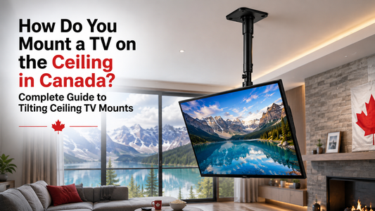 Best full motion TV wall mount for large screens in Canada installed in a modern living room with adjustable articulating mount and large flat-screen TV