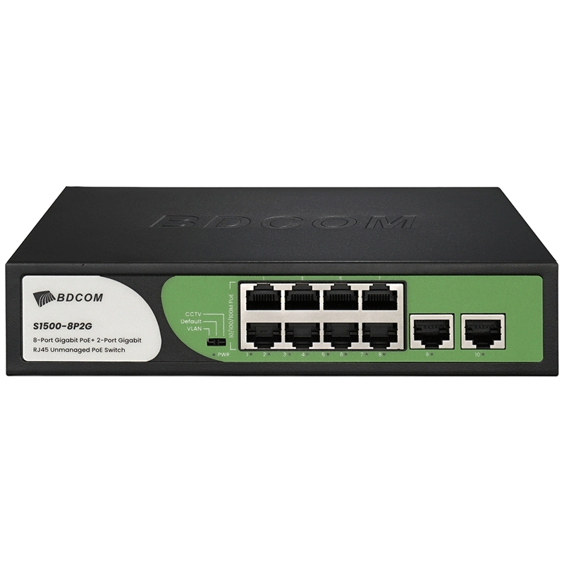 8-port GE PoE + 2-port GE uplink RJ45 Unmanaged PoE Switch