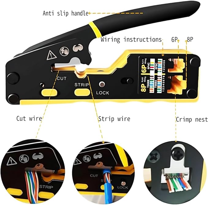 RJ45 Pass Through Crimp Tool, RJ45 Cat5 Cat6 Cat7 Crimping Tool, RJ11 Crimping Tool